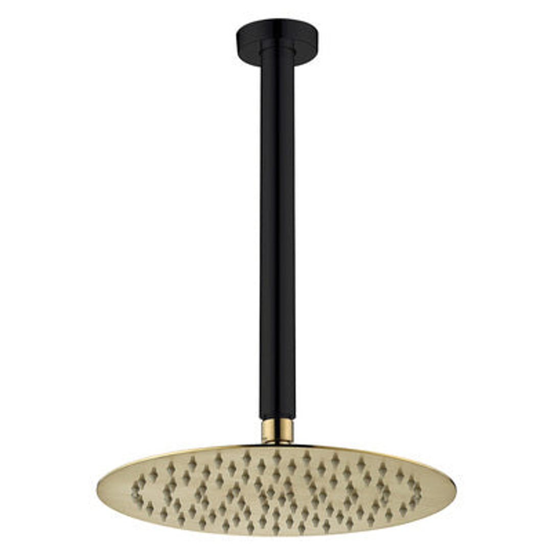 Fienza Kaya Shower Ceiling Dropper Set Matte Black With Urban Brass Head