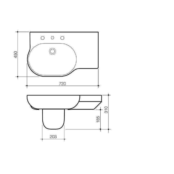 Caroma Opal 720 Wall Basin Right Hand White 1 Tap Hole