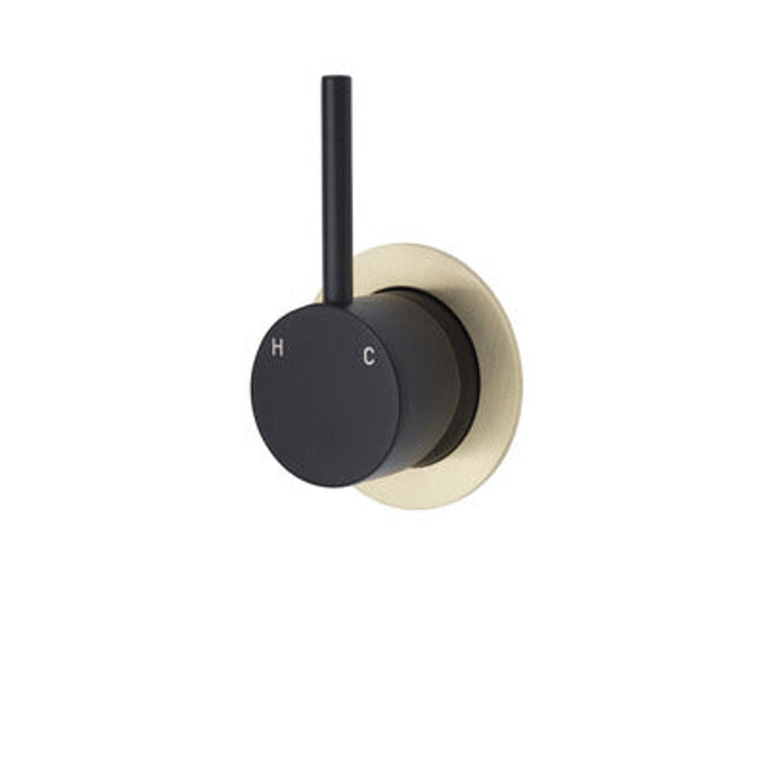 Fienza Kaya Up Wall Mixer Mate Black Minimal Round Urban Brass Plate