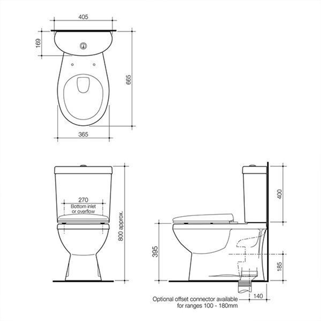 Caroma Profile II C/C Toilet Suite P Trap Sc Seat