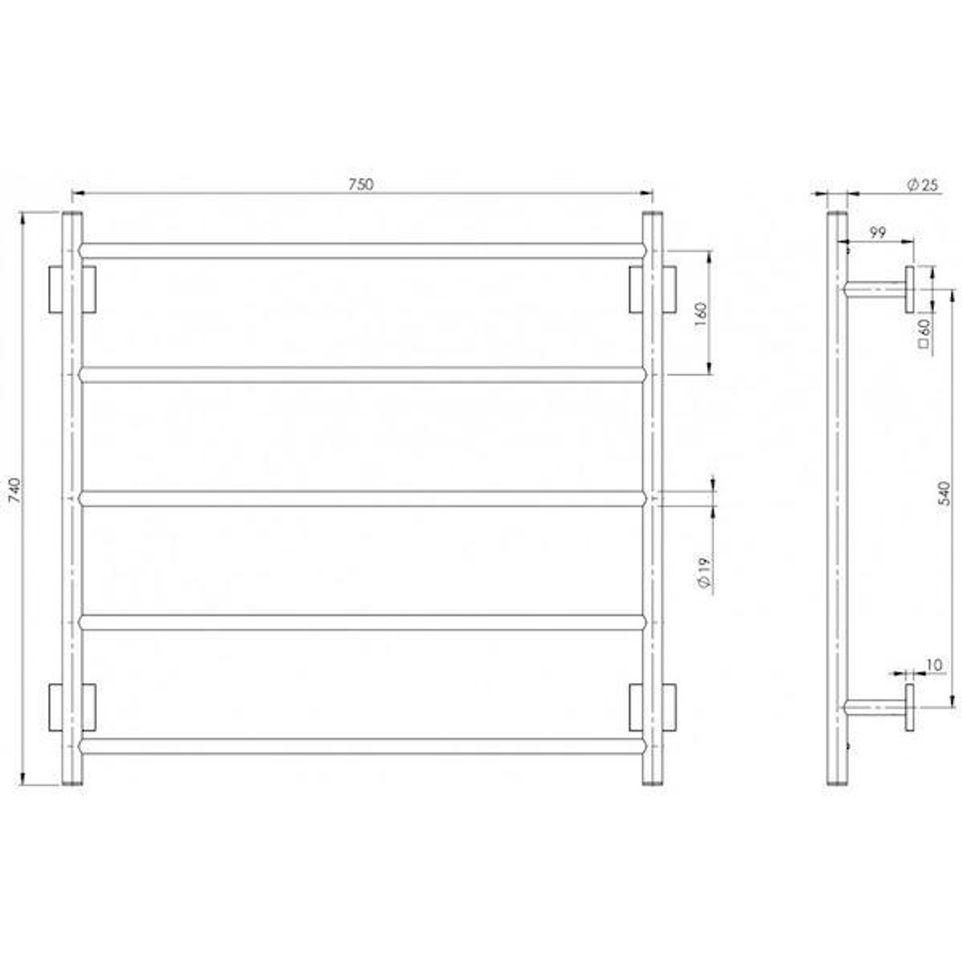 Phoenix Radii Towel Ladder 550 X 740Mm Square Plate - Chrome