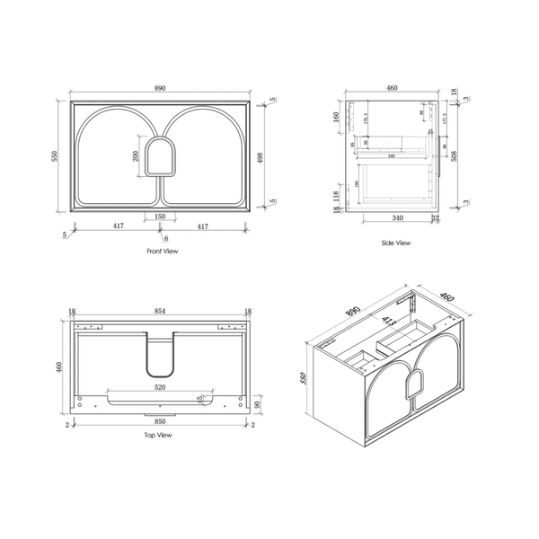 OTTI LAGUNA SATIN WHITE 900X460 PLYWOOD VANITY WITH SLIMLINE CERAMIC TOP