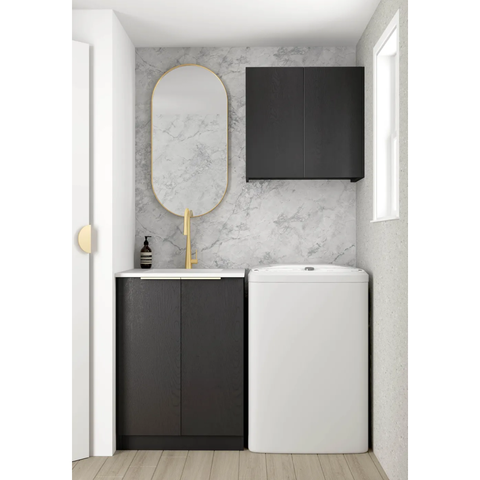 Otti Mini Laundry 650Mm Black Oak With Black Carrara Marble Top