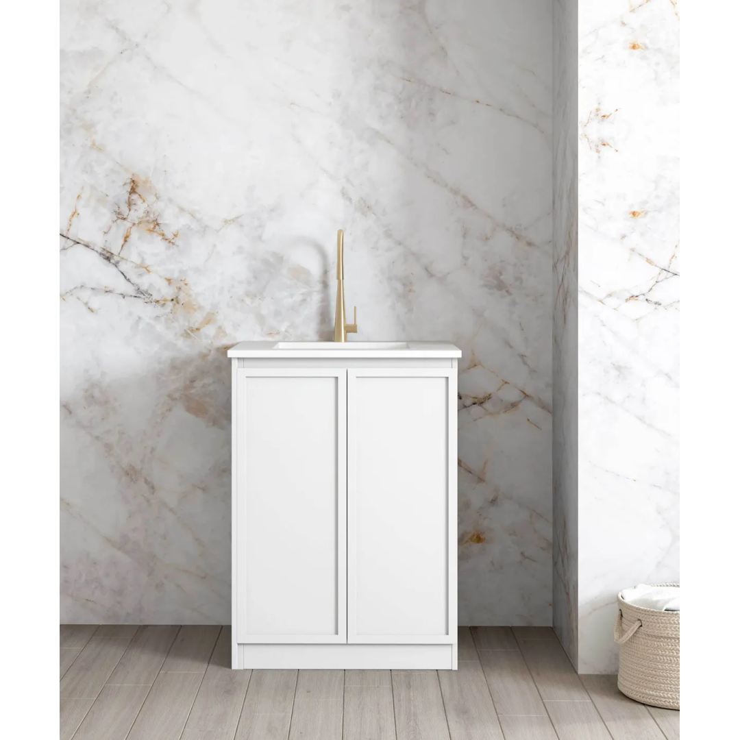 Otti Mini Laundry 650Mm Hampshire White With Natural Carrara Marble Top