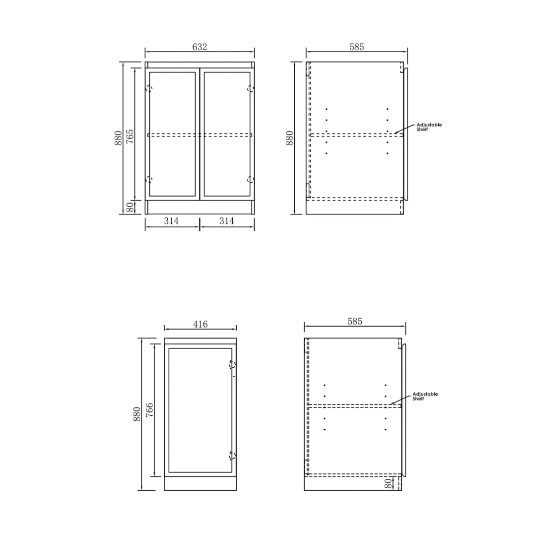 Otti Hampshire Black Base Laundry Cabinet With 1300Mm Natural Carrara Marble Top