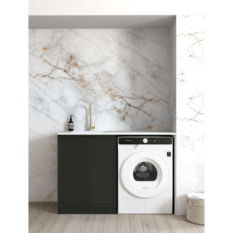 Otti Hampshire Black Base Laundry Cabinet With 1300Mm Natural Carrara Marble Top