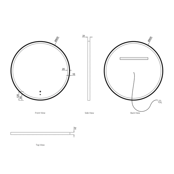 Otti Led Bondi 800Mm White Metal Round Frame Mirror