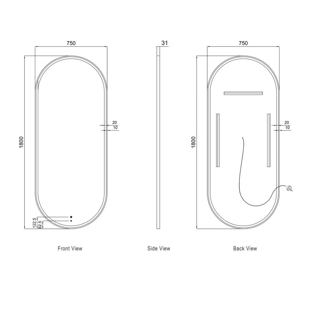 Otti Led Noosa 1800X750 White Metal Frame Mirror