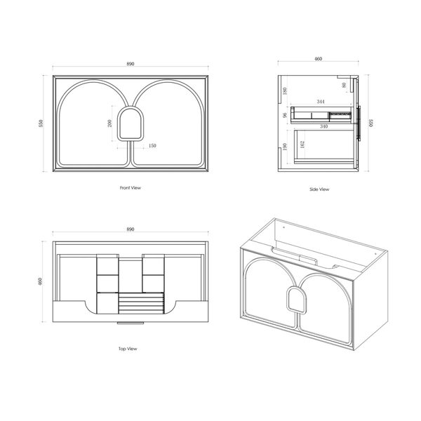 Otti Laguna Mk Ii 900 Black Oak Wall Hung Vanity With Ceramic Top