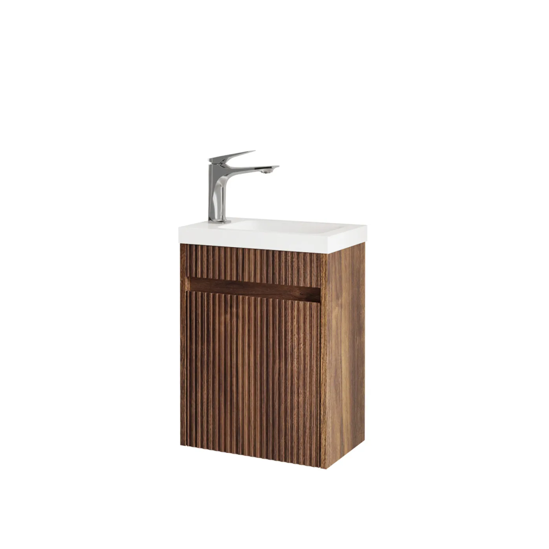 Otti Mini Ensuite Vanity 400Mm Sable Walnut Fluted Vanity (With Basin)