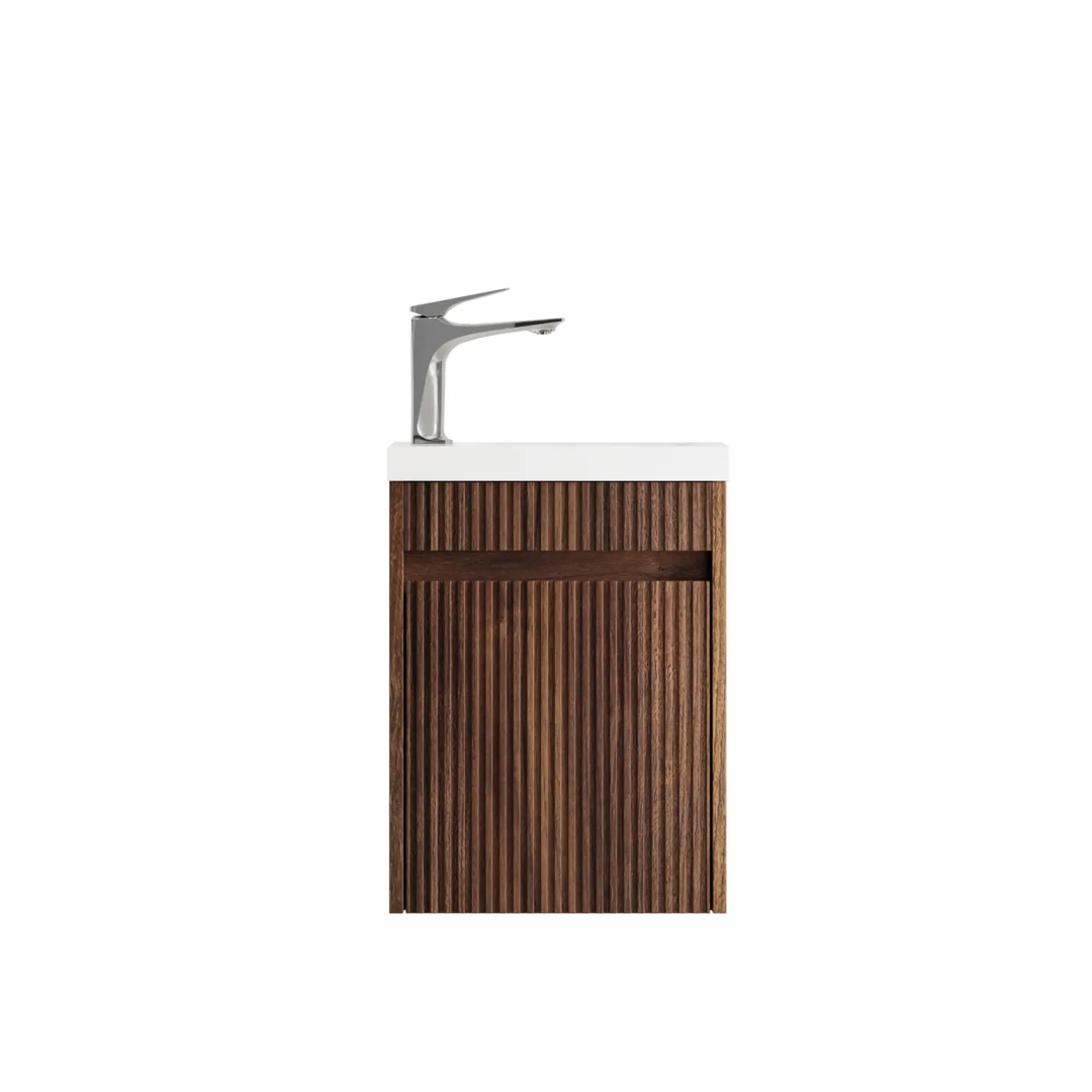 Otti Mini Ensuite Vanity 400Mm Sable Walnut Fluted Vanity (With Basin)