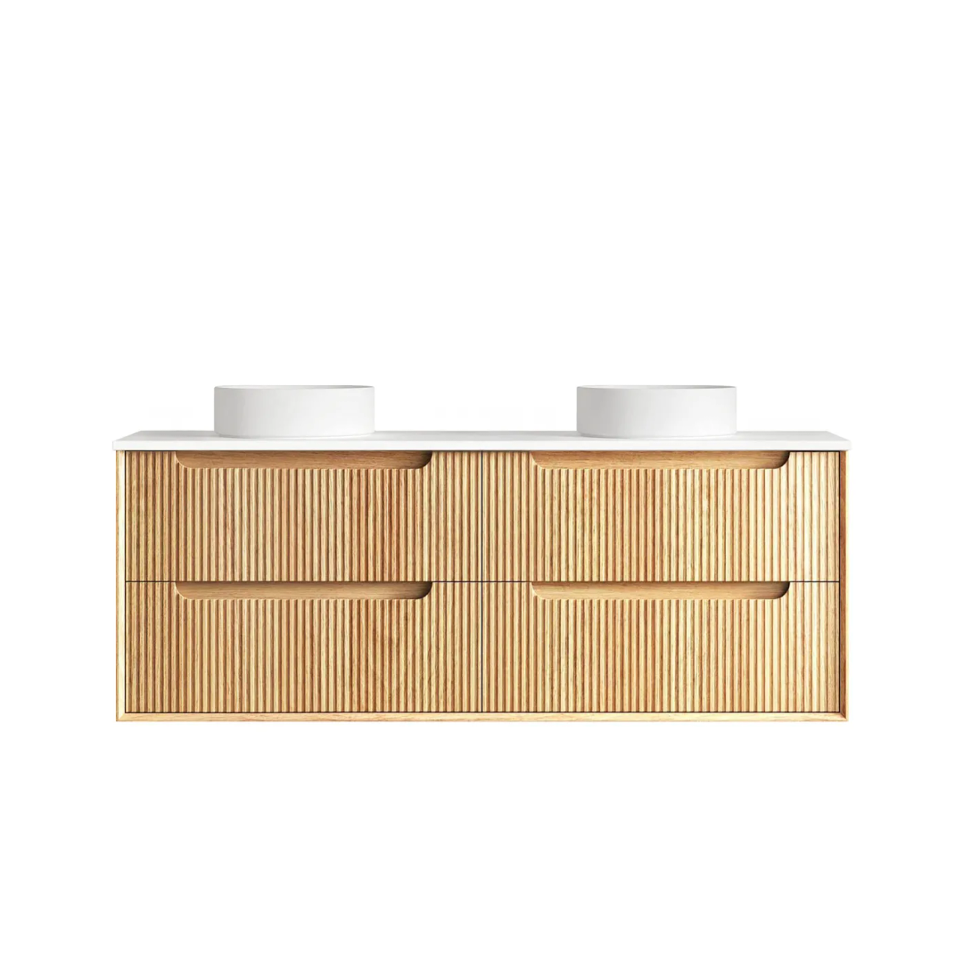 Otti Byron Fluted 1500 Woodland Oak Wall Hung Vanity With Matte White Top
