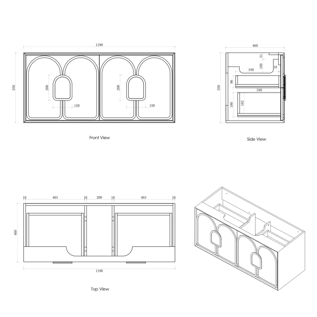 Otti Laguna Mk Ii 1200 Black Oak Wall Hung Vanity With U/Mount Carrara Marble Top & Basin