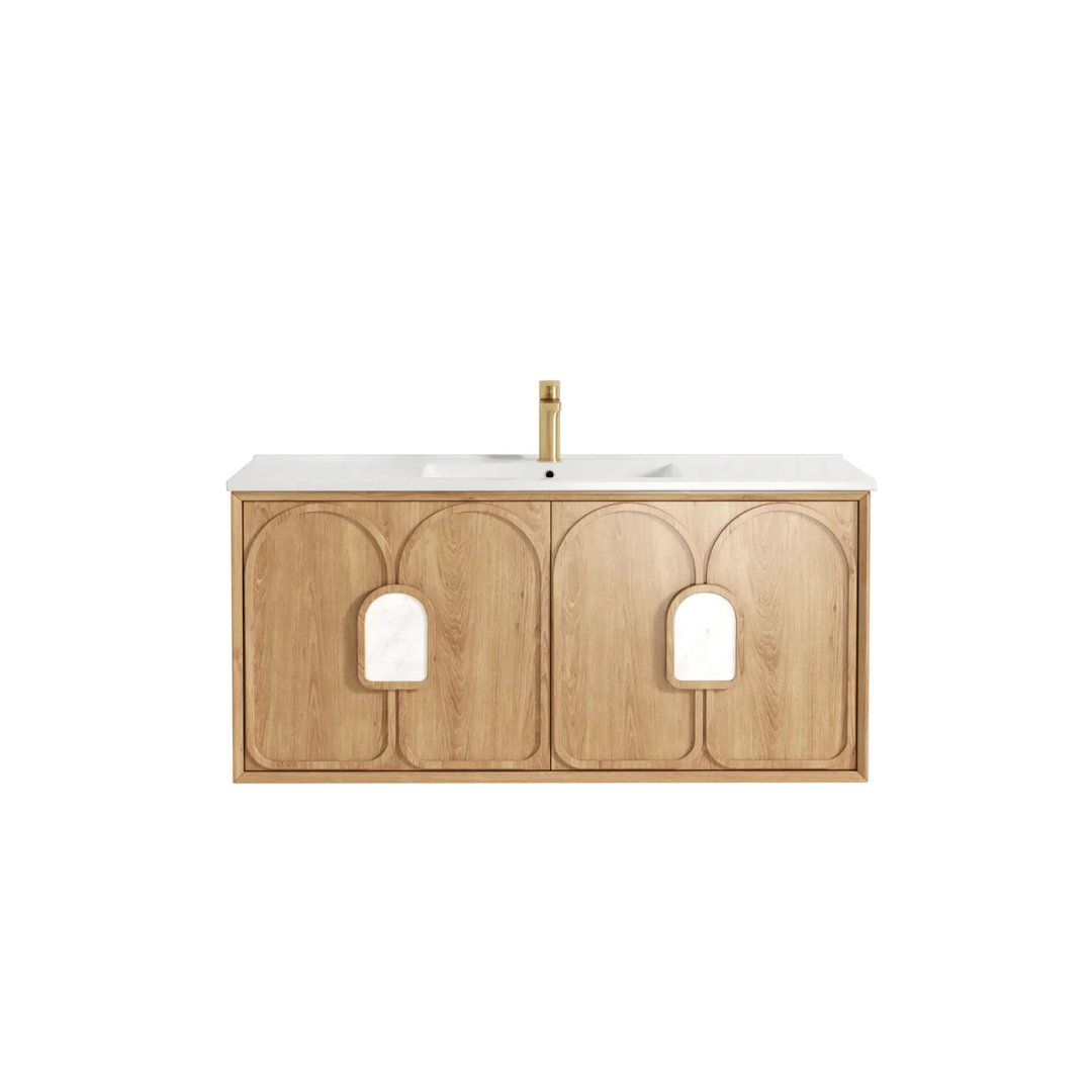 Otti Laguna Mk Ii 1200 Woodland Oak Wall Hung Vanity With U/Mount Carrara Marble Top & Basin
