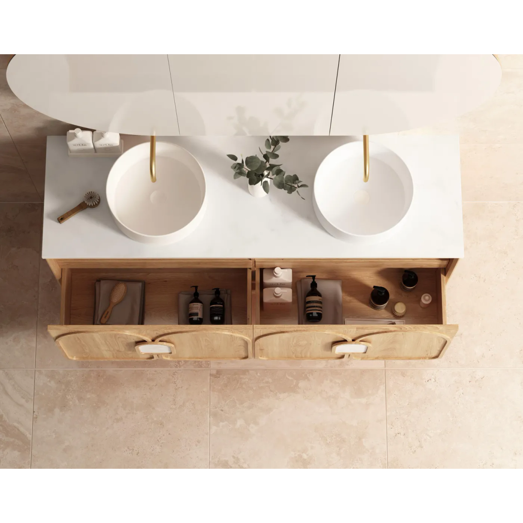 Otti Laguna Mk Ii 1500 Natural Woodland Oak W/H Vanity With Carrara Marble Top