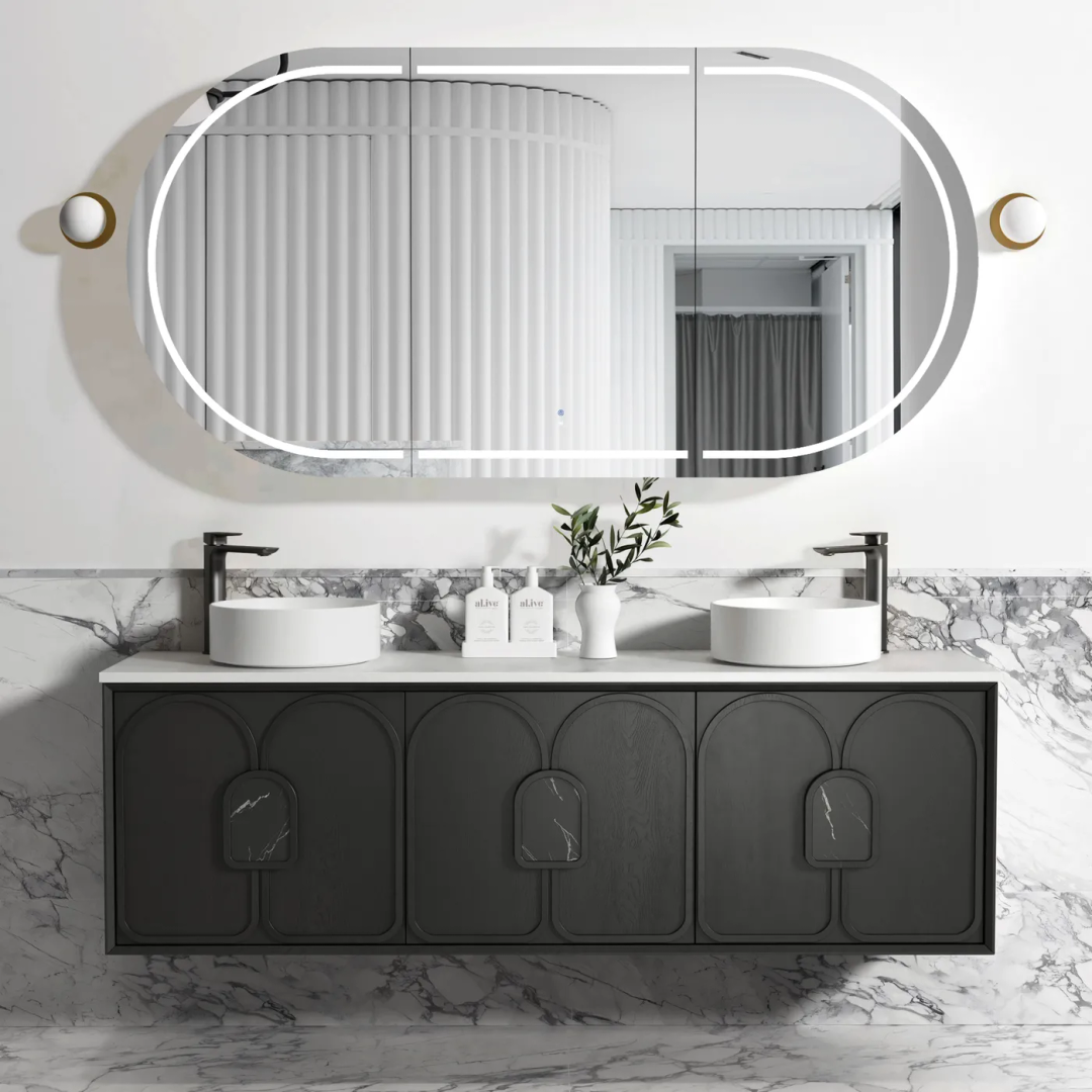 Otti Laguna Mk Ii 1800 Black Oak Wall Hung Vanity With Matte White Top