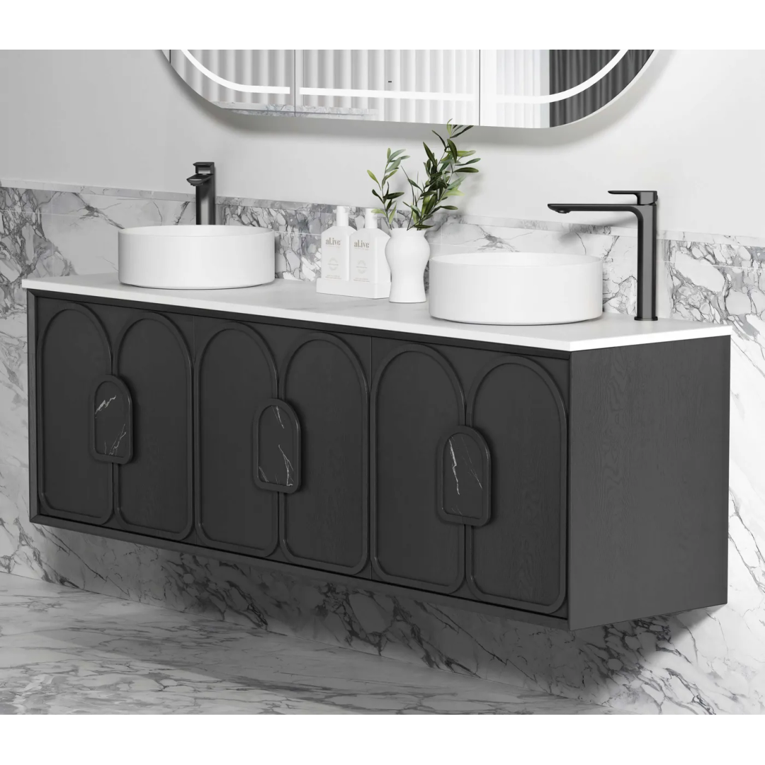 Otti Laguna Mk Ii 1800 Black Oak Wall Hung Vanity With Matte White Top