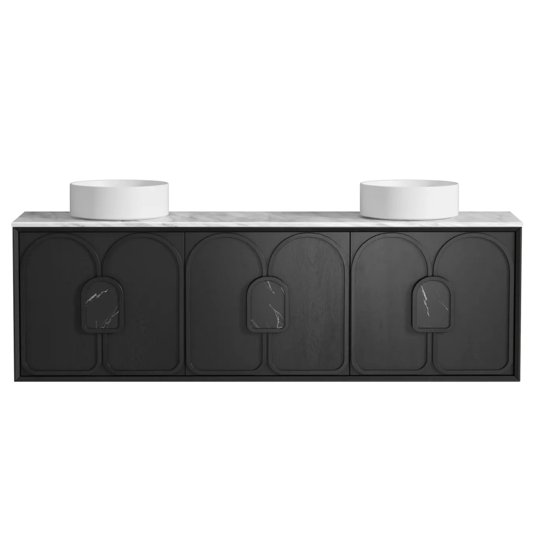 Otti Laguna Mk Ii 1800 Black Oak Wall Hung Vanity With Carrara Marble Top