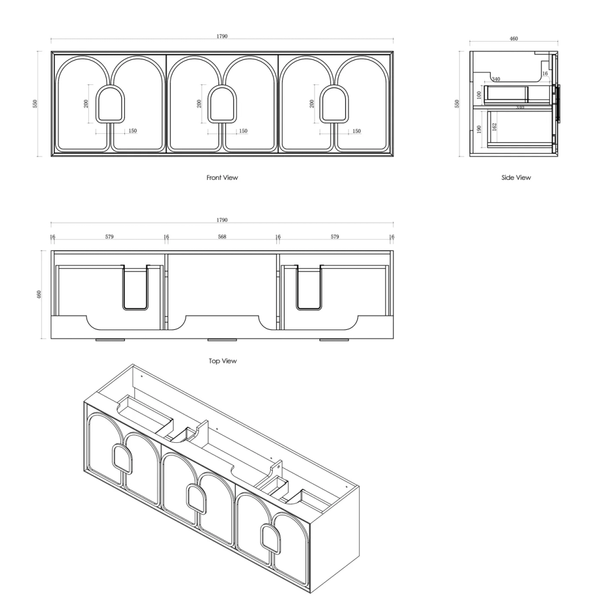 Otti Laguna Mk Ii 1800 Matte White Wall Hung Vanity With U/Mount Carrara Marble Top & Basin