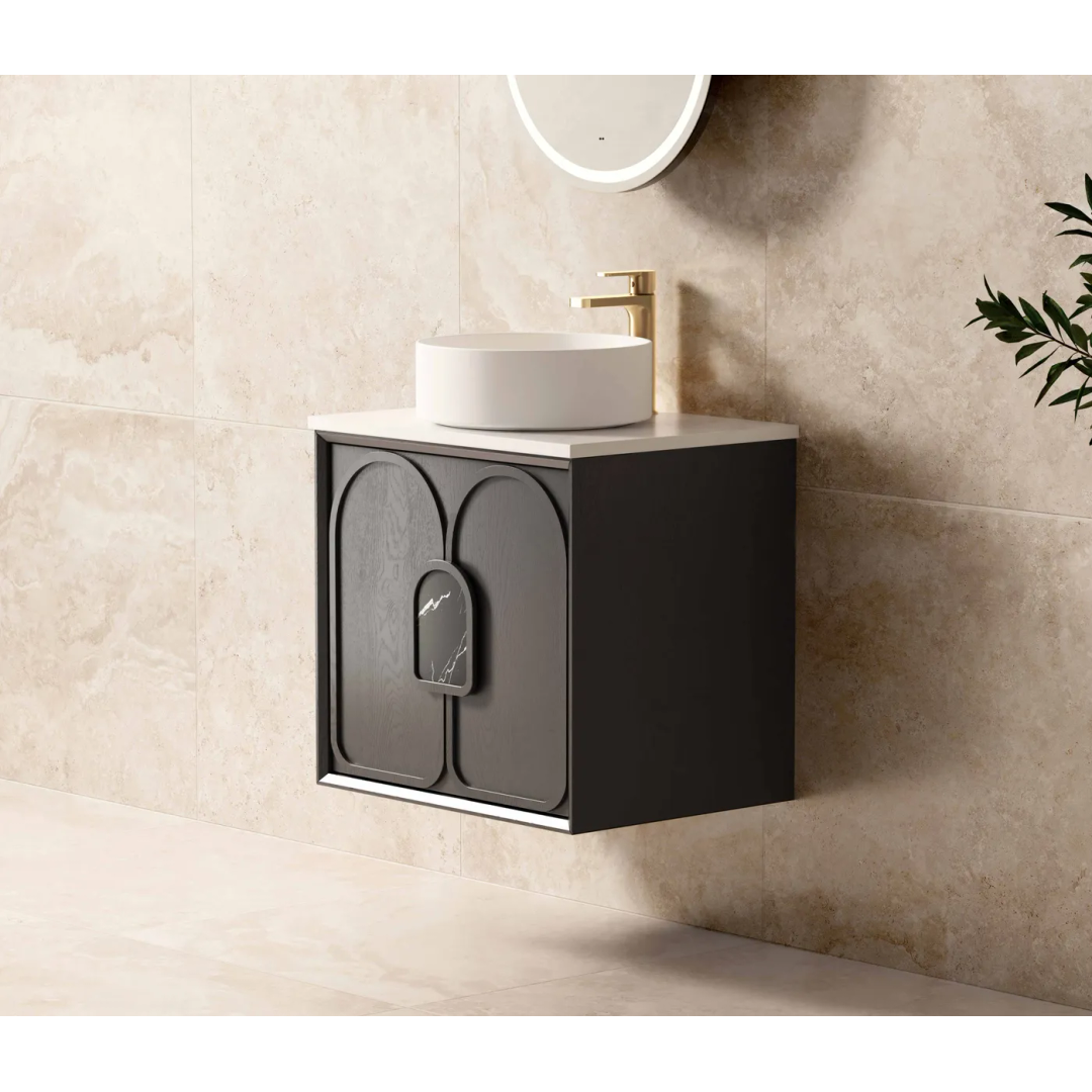 Otti Laguna Mk Ii 600 Black Oak Wall Hung Vanity With Pure White Top