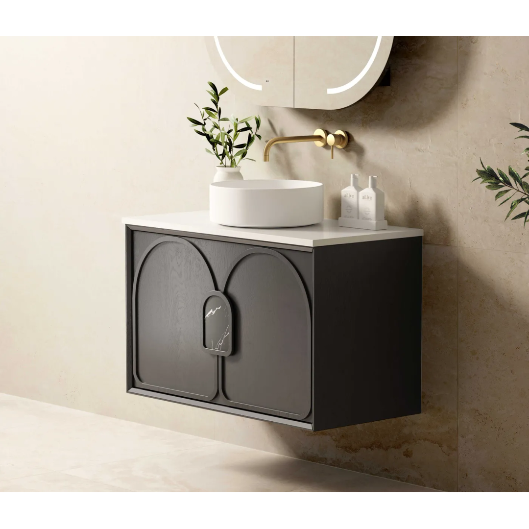 Otti Laguna Mk Ii 900 Black Oak Wall Hung Vanity With Carrara Marble Top