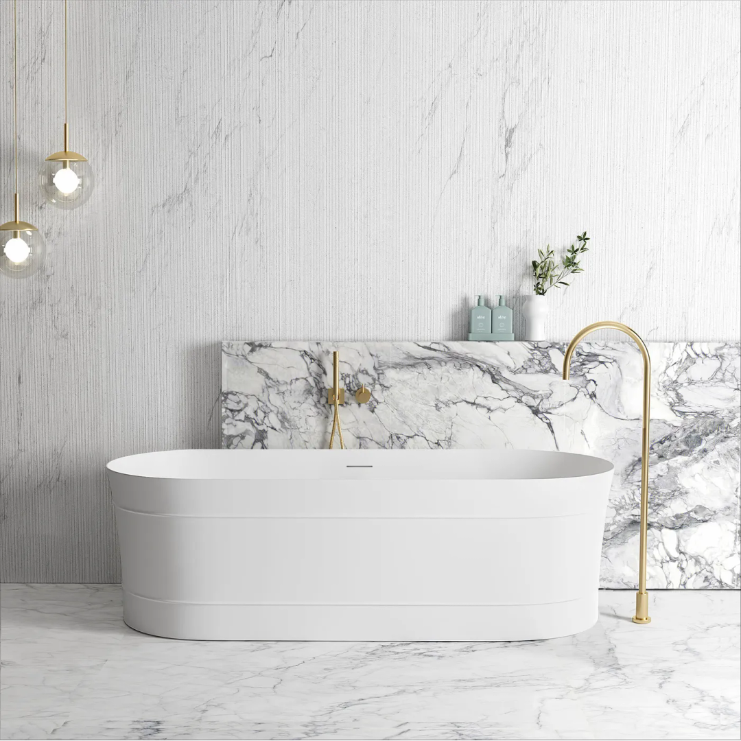 Otti Attica Bondi 1700X800X580 Matte White Freestanding Bath With Overflow.