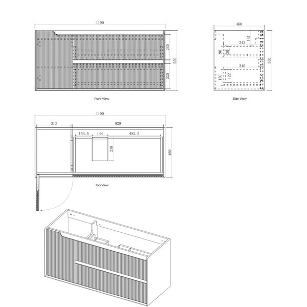 Otti Byron Fluted 1200Mm Woodland Oak Wall Hung Cabinet Only