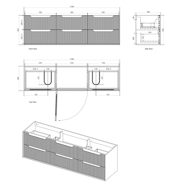Otti Byron Fluted 1800 Woodland Oak Wall Hung Vanity With Matte White Top