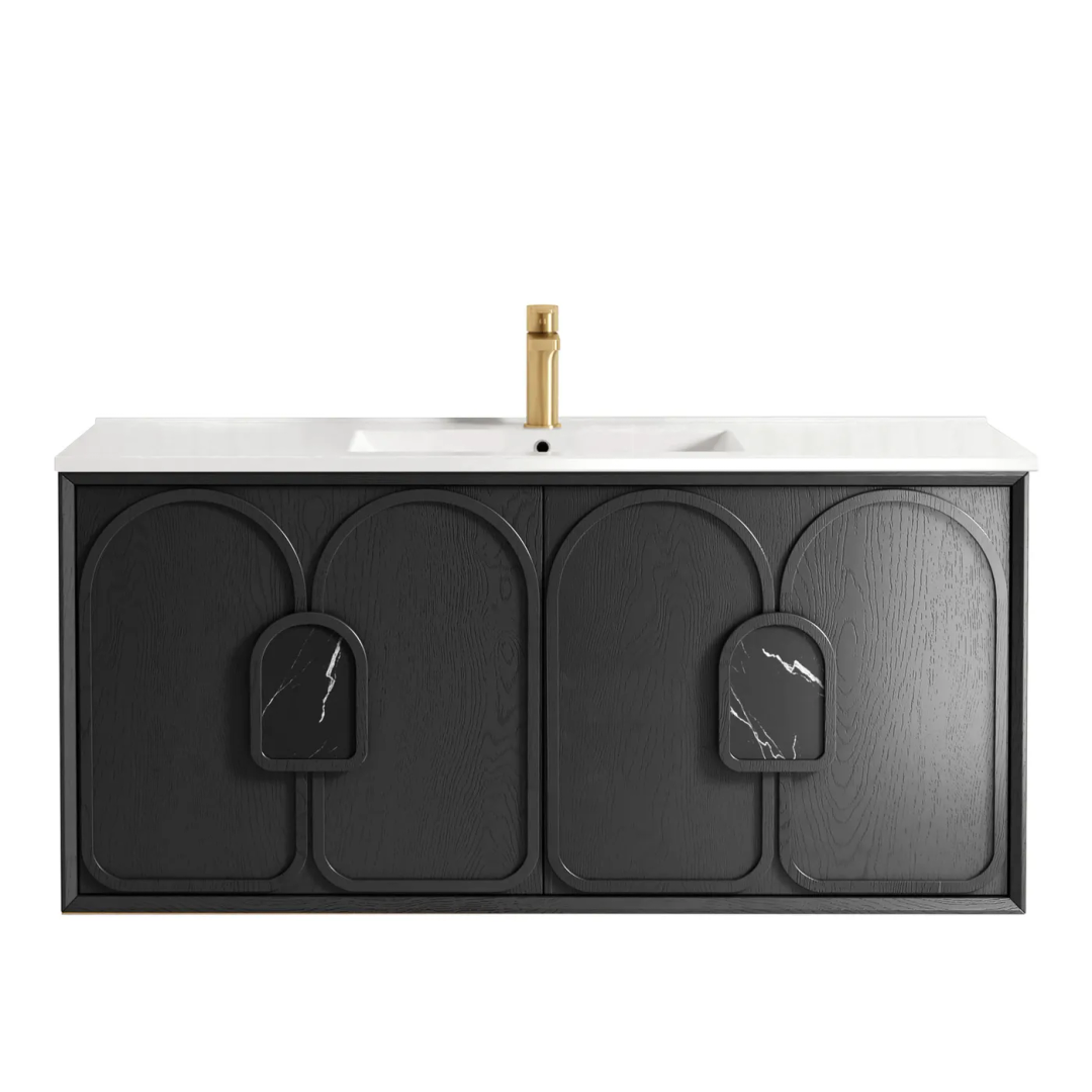 Otti Laguna Mk Ii 1200 Black Oak Wall Hung Vanity With Carrara Marble Top