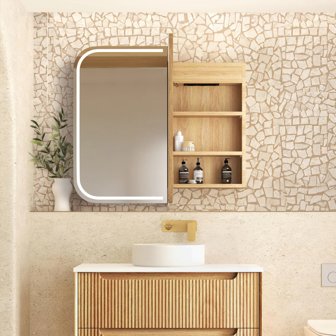 Otti Led Newport 900X750 Natural Oak Shaving Cabinet - Premium Edition