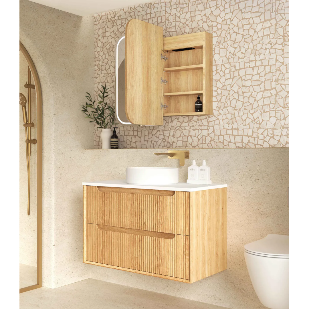 Otti Led Newport 900X750 Natural Oak Shaving Cabinet - Premium Edition