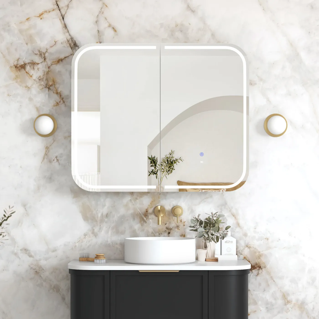 Otti Led Newport 900X750 Black Oak Shaving Cabinet - Premium Edition