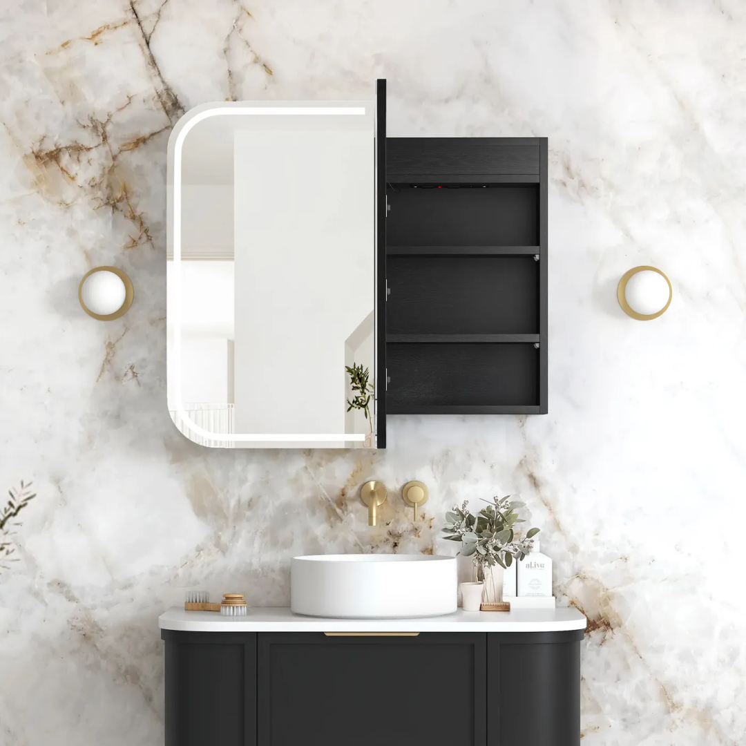 Otti Led Newport 900X750 Black Oak Shaving Cabinet - Premium Edition