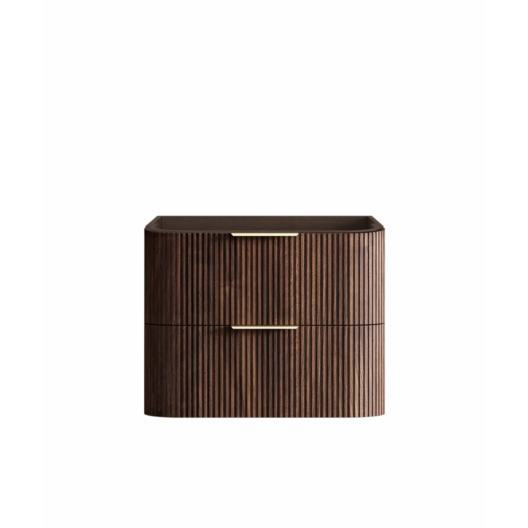 Otti Havana 750 Sable Walnut Fluted Wall Hung Curve Vanity With Square Basin Moulded Top