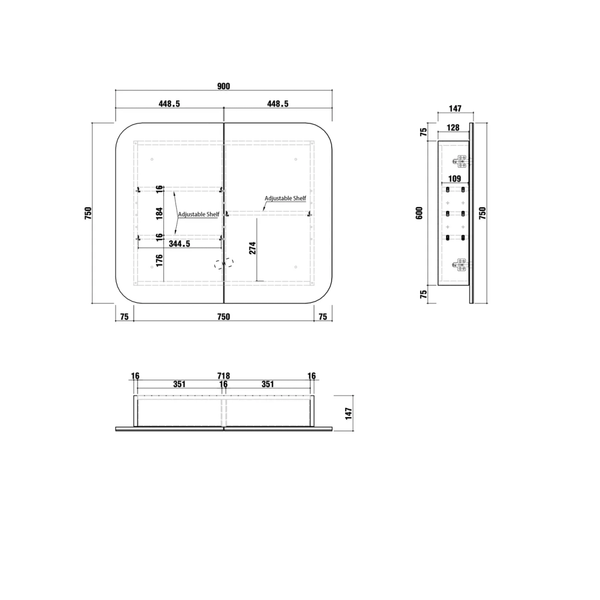 Otti Newport 900X750 White Shaving Cabinet