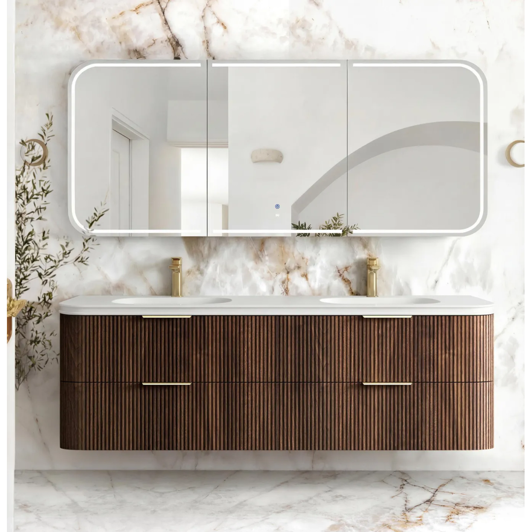 Otti Havana 1500 Sable Walnut Fluted Wall Hung Curve Vanity With Pure White Top