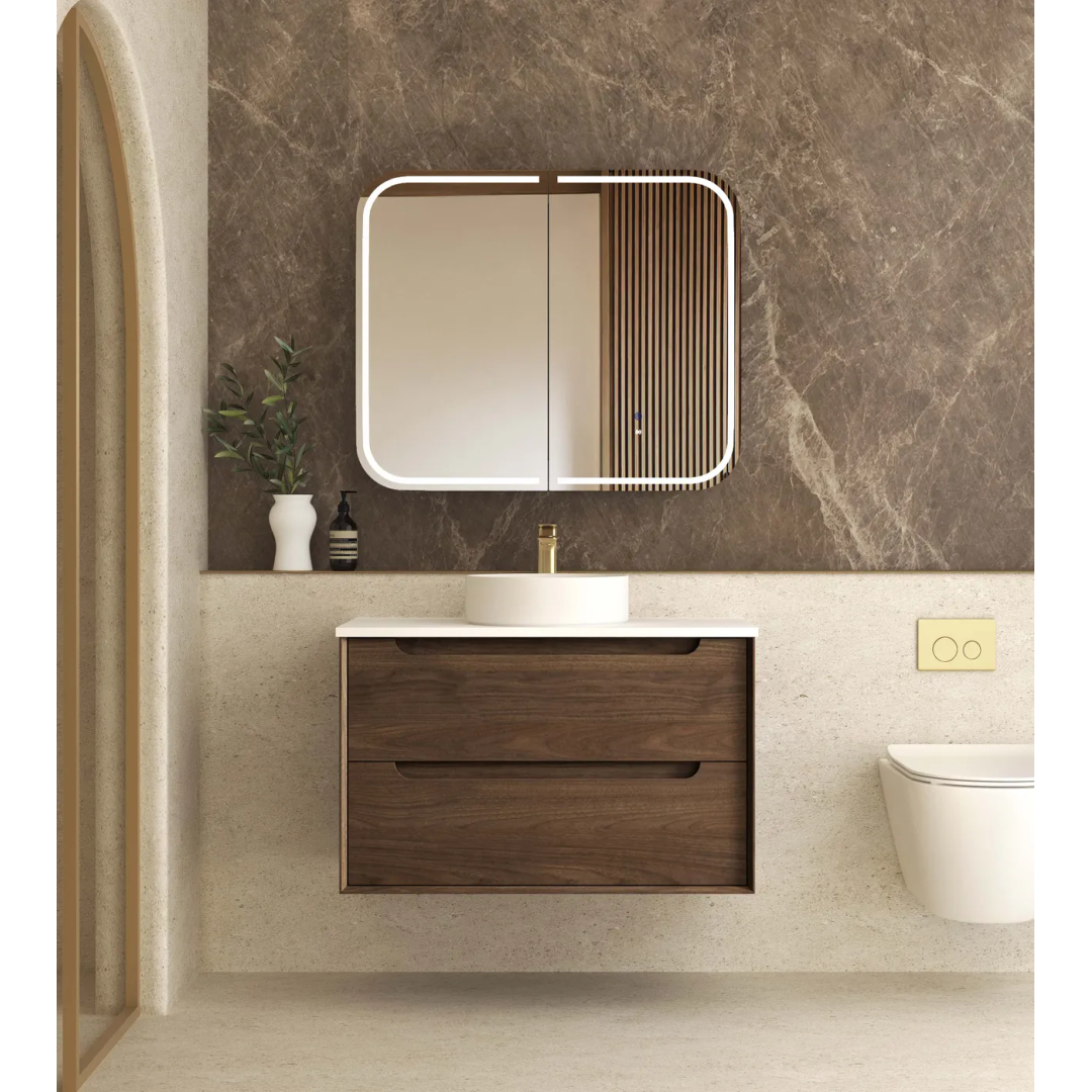Otti Byron 900Mm Sable Walnut Wall Hung Vanity With Ceramic Top