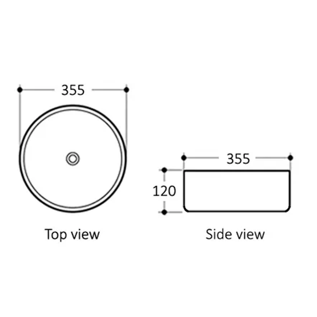 Otti Artis 88 Above Counter Round Basin Nth Matt Blace Fine Ceramic 355X355X120Mm