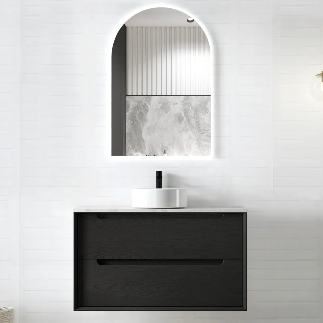 Otti Byron 900 Black Oak Plywood Vanity With Carrara Stone Top No Taphole