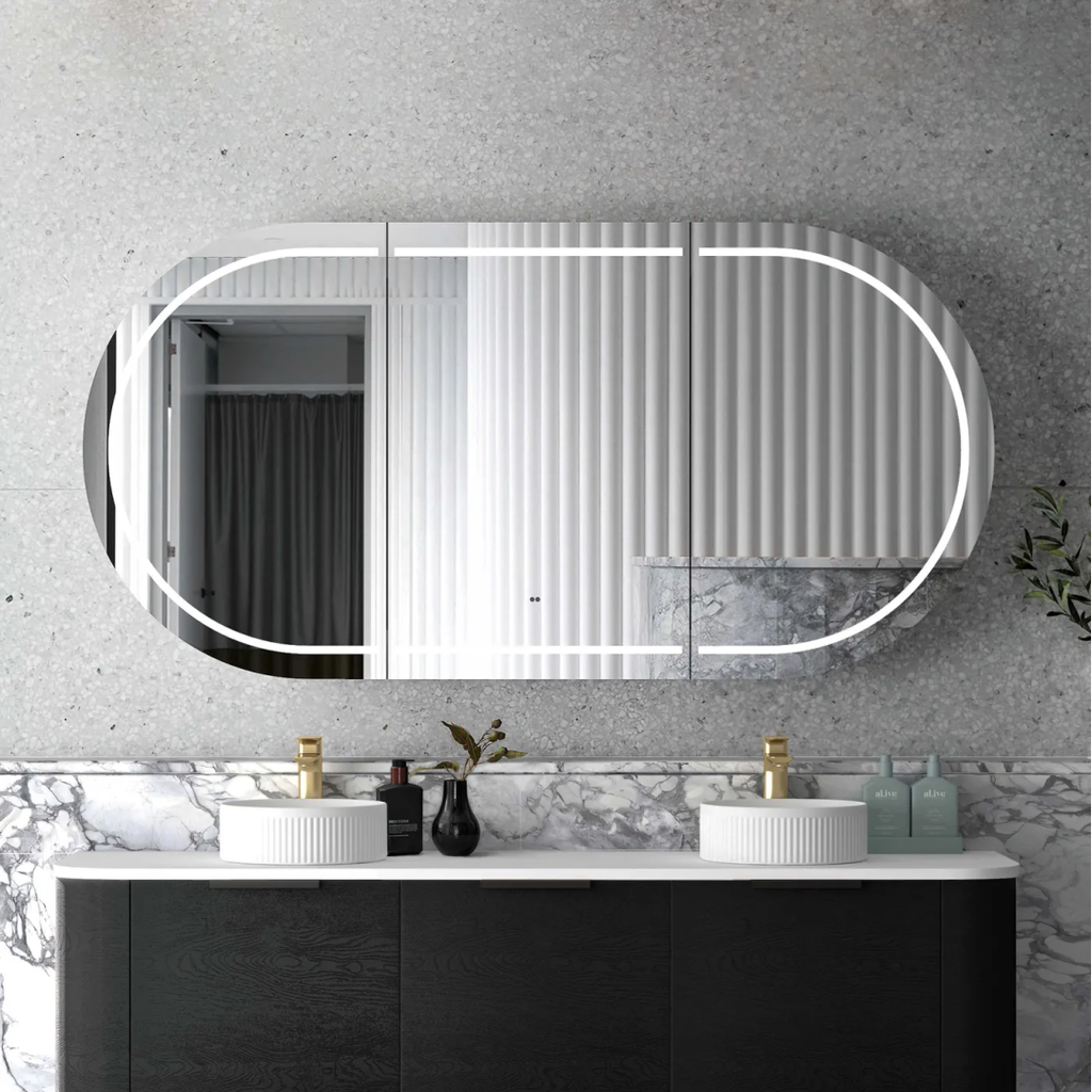 Otti Bondi 1800X460X450 Wall Hung Natural Oak Vanity With Pure White & Black Handle 200Mm