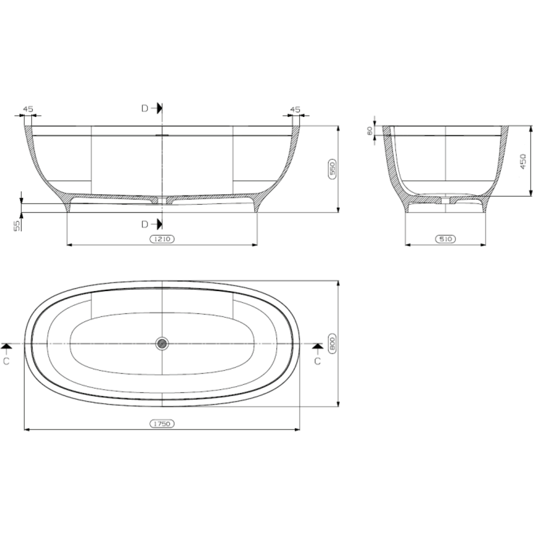 Domus Living Lemonia Freestanding Bath  1750mm X 800mm - Matte White