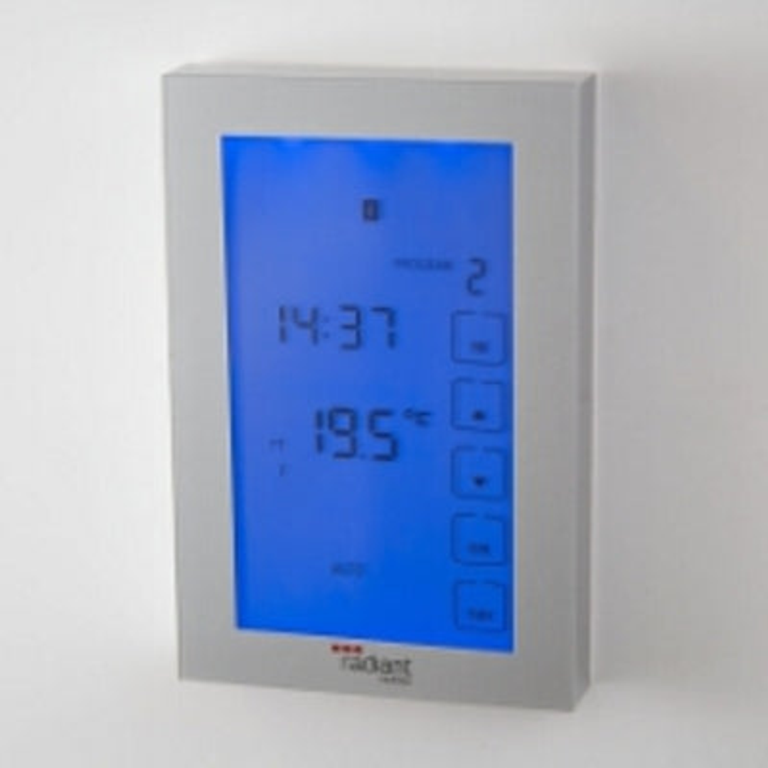 Radiant Glass Fronted Touch Screen Thermostat Vertical Mounted Silver Gtss-Th-V