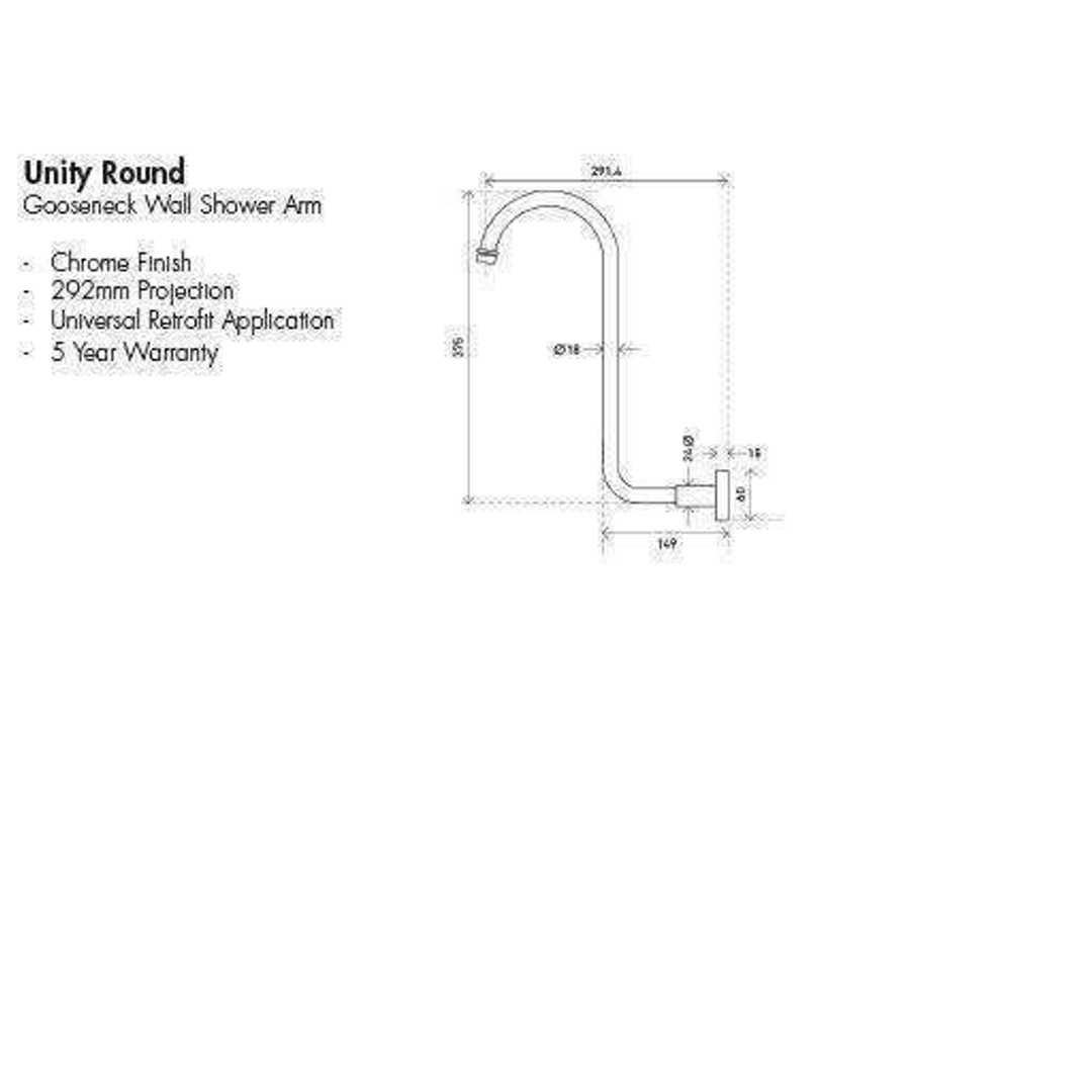 Aspire Unity Shower Wall Arm Gooseneck Round Brass