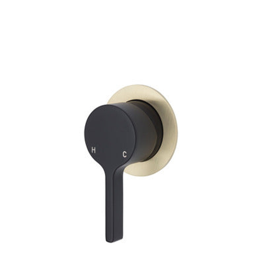 Fienza Sansa Wall Mixer Matte Black Small Round Urban Brass Plate