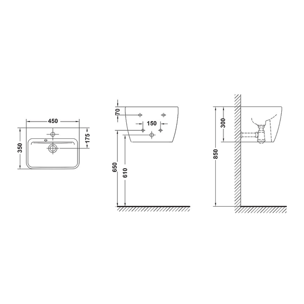 Streamline Gala Emma Square Wall Basin & Shroud Inc Waste 1T