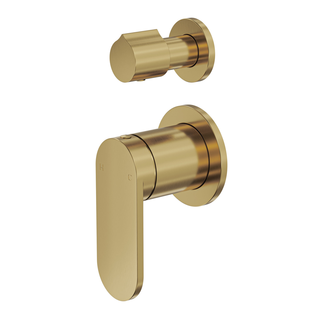 Linsol Capo 2-Plate Wall Mixer With Divertor Trim Kit - Brushed Brass