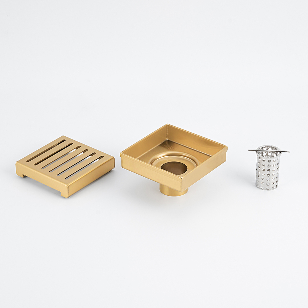 Radiant Slotted Square Shower Grate 100Mm X 74Mm Outlet Brushed Gold