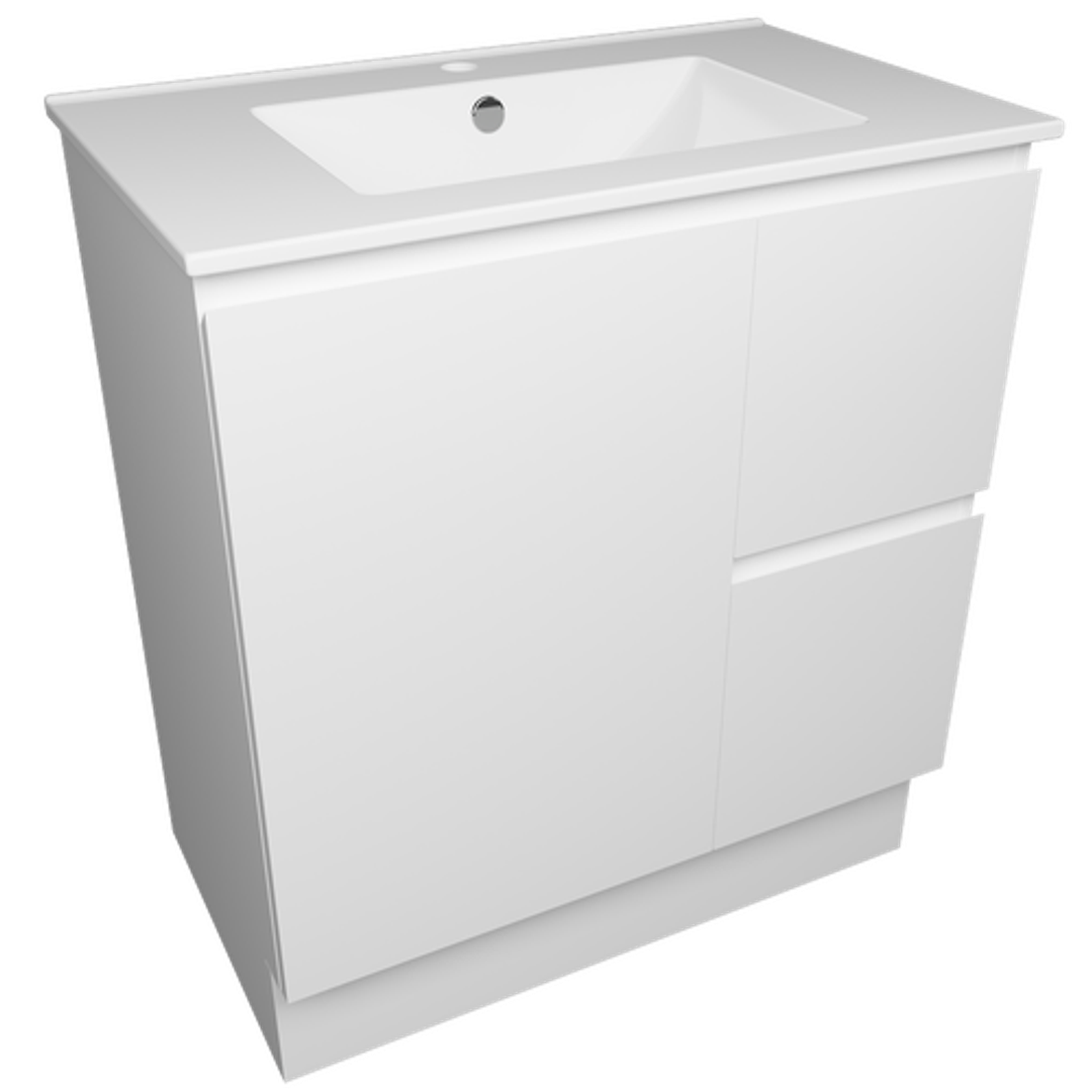 Timberline Nevada Q/Ship Vanity 750mm White Satin Centre Bowl 1 Tap Hole Alpha Top Floor Stan