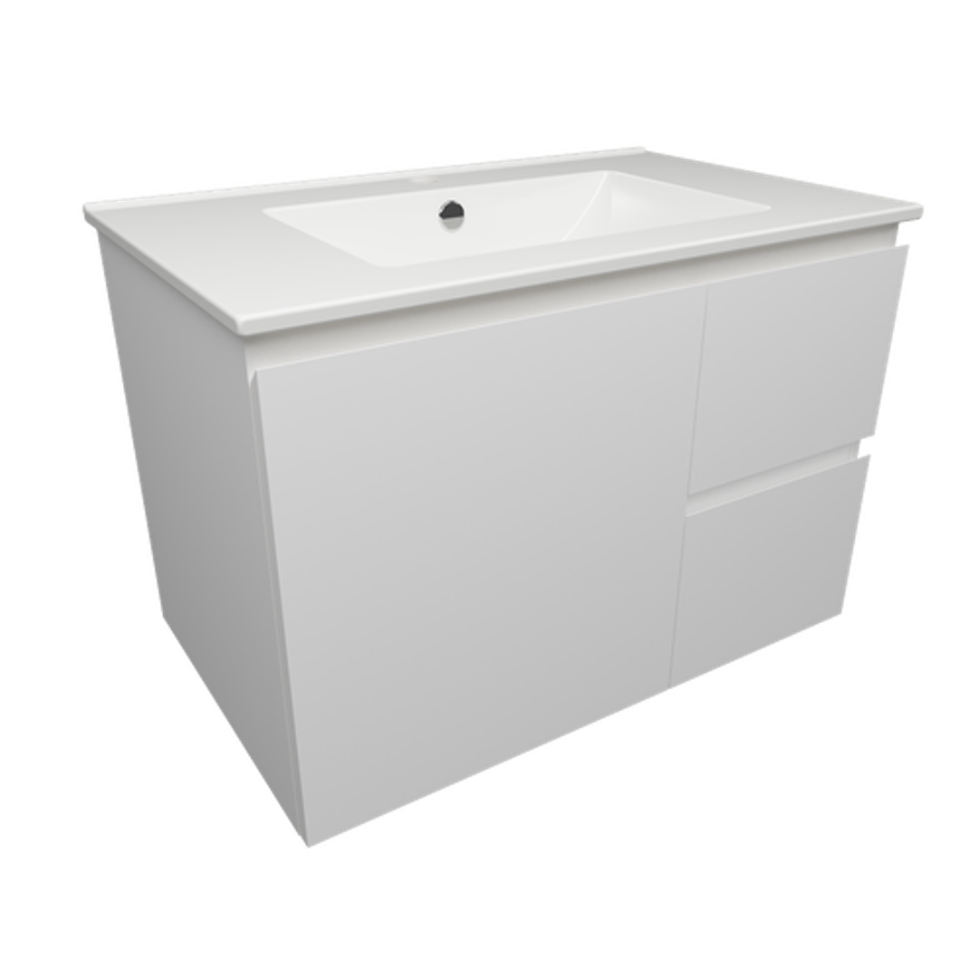 Timberline Nevada Quickship Vanity 750mm White Satin Centre Bowl 1 Tap Hole Alpha Top Wall Hung