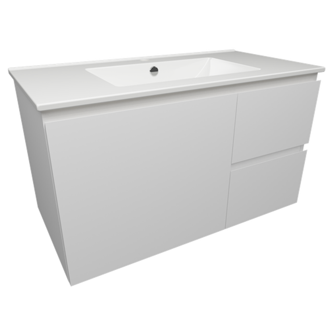 Timberline Nevada Quickship Vanity 900mm White Satin Centre Bowl 1 Tap Hole Alpha Top Wall Hung